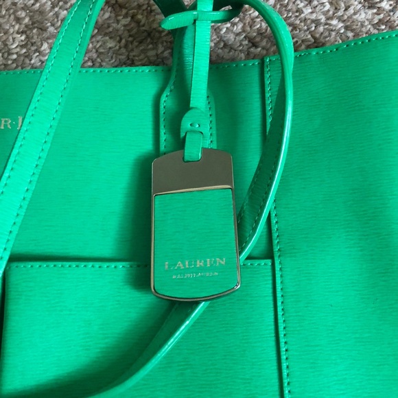 Bright green (so pretty!) Ralph Lauren tote. - Picture 2 of 8